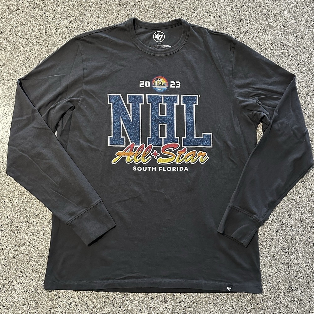47 Brand NHL All Star Long Sleeve Shirt 2023‎ Men's L Gray Tee Cotton